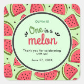 One in a Melon Zomer 1e Verjaardag Bedankt Vierkante Sticker (Voorkant)