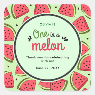 One in a Melon Zomer 1e Verjaardag Bedankt Vierkante Sticker