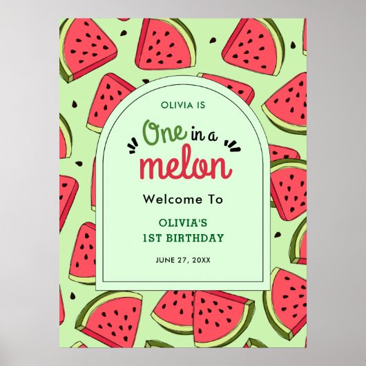 One in a Melon Zomer 1e verjaardag Welkom Poster (Voorkant)