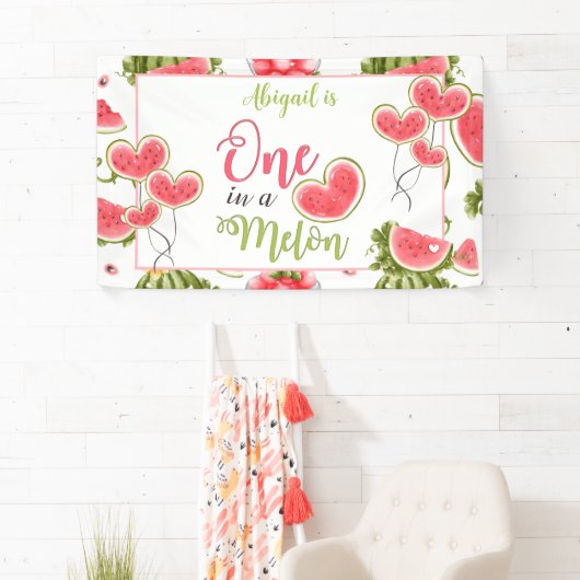 One In A Melon Zomer Roze 1e Verjaardag Zoete Meis Spandoek (Insitu)