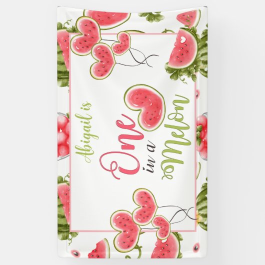 One In A Melon Zomer Roze 1e Verjaardag Zoete Meis Spandoek (Verticaal)