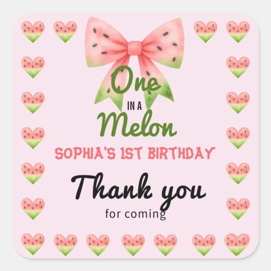 One in a Watermelon! 1st Birthday Party Vierkante Sticker (Voorkant)