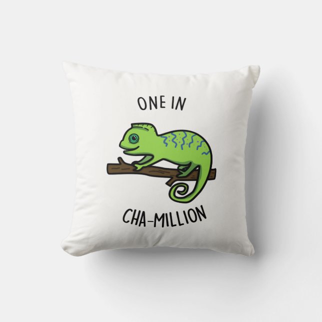 One in Cha-Million Funny Chameleon Pun Kussen (Voorkant)