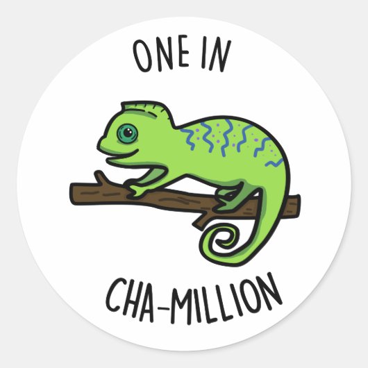One in Cha-Million Funny Chameleon Pun Ronde Sticker (Voorkant)