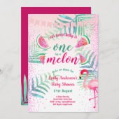 One in Melon Tropical Flamingo Watermeloen Roze Kaart (Voorkant / Achterkant)