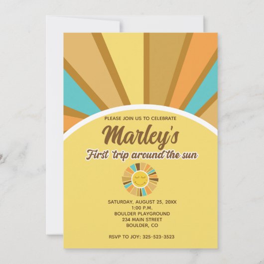 ONE in Sun 1st First Birthday Sunshine Groovy Kaart (Achterkant)