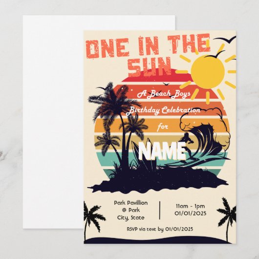 One in the Sun, a Beach Boys Birthday Invitation Kaart (Voorkant / Achterkant)