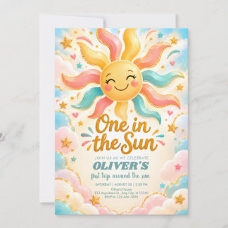 One in the Sun First Birthday Invitation Kaart