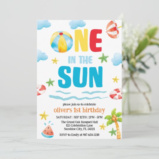 One in the Sun,Pool Party First Summer Birthday Kaart (Staand voorkant)