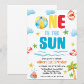 One in the Sun,Pool Party First Summer Birthday Kaart (Voorkant / Achterkant)