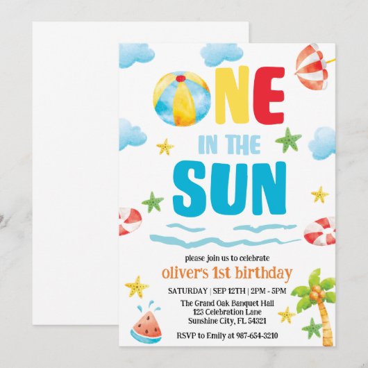 One in the Sun,Pool Party First Summer Birthday Kaart (Voorkant / Achterkant)