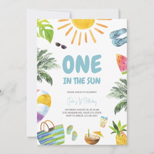 ONE in the Sun Pool Party Uitnodiging voor verjaar (Voorkant)
