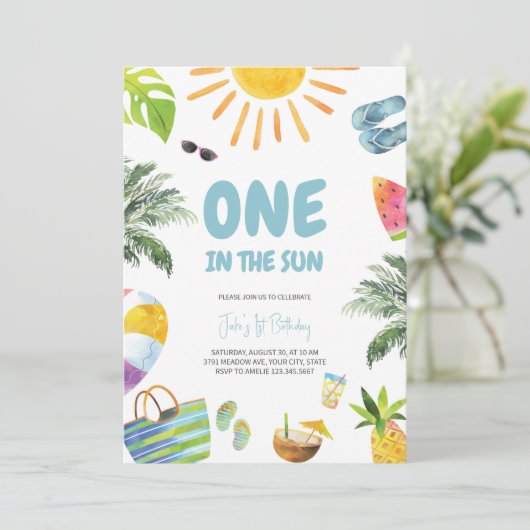 ONE in the Sun Pool Party Uitnodiging voor verjaar (Staand voorkant)