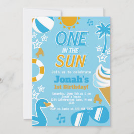 One in the Sun Pool Party Verjaardag Jongen zomer Kaart