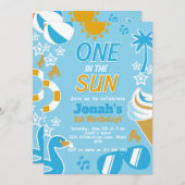 One in the Sun Pool Party Verjaardag Jongen zomer Kaart (Voorkant / Achterkant)