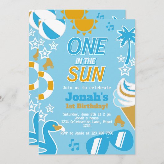One in the Sun Pool Party Verjaardag Jongen zomer Kaart (Voorkant / Achterkant)