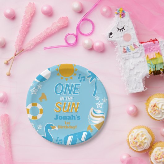 One in the Sun Pool Party Verjaardag Jongen zomer Papieren Bordje (Feest)