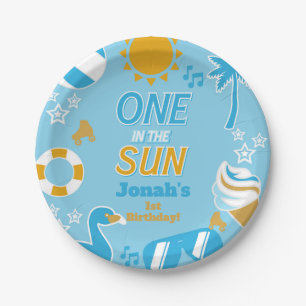 One in the Sun Pool Party Verjaardag Jongen zomer Papieren Bordje