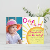 One In The Sun Roze en Sinaasappel Eerste Verjaard Kaart (Staand voorkant)