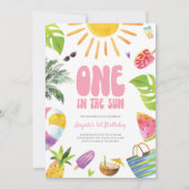 ONE in the Sun Roze Zomer Verjaardag Uitnodiging (Voorkant)
