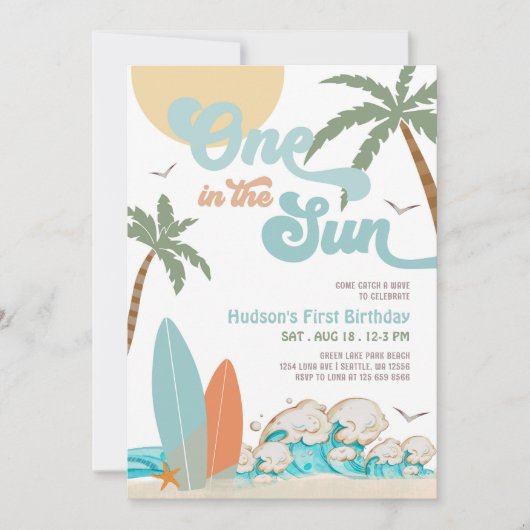 ONE in the SUN Surfen 1e verjaardag Strandfeest Kaart (Voorkant)
