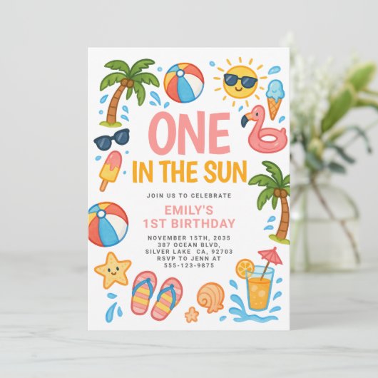 One in the Sun Tropical 1st Verjaardagsfeest Kaart (Staand voorkant)