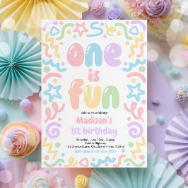 One Is Fun Colorful Confetti Balloon 1st Birthday Kaart