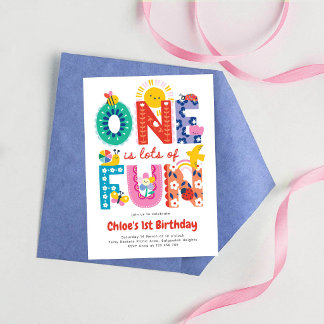 One is Fun Invitation, Girls First Birthday  Kaart