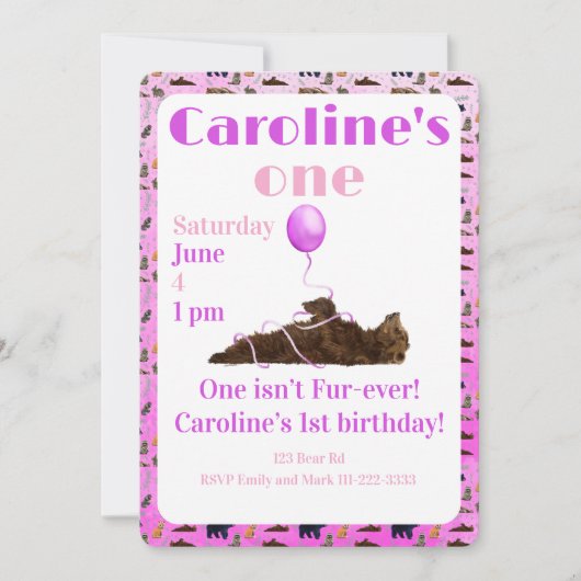 One isn’t fur-ever 1st Birthday Invitation Kaart (Voorkant)