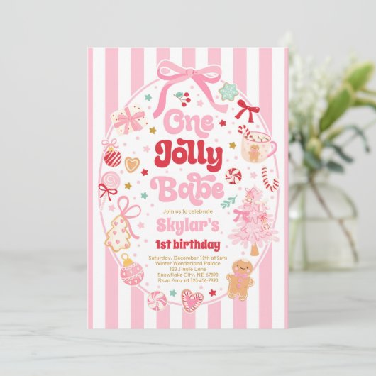 One Jolly Babe Christmas Coquette Bow 1st Birthday Kaart (Staand voorkant)