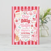 One Jolly Babe Christmas Coquette Bow 1st Birthday Kaart (Staand voorkant)