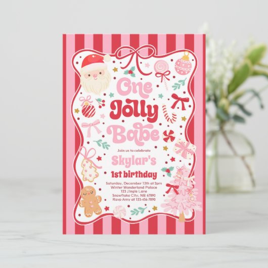 One Jolly Babe Christmas Coquette Bow 1st Birthday Kaart (Staand voorkant)