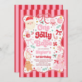 One Jolly Babe Christmas Coquette Bow 1st Birthday Kaart (Voorkant / Achterkant)