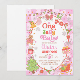 ONE jolly babe Christmas girl 1st birthday invite. Kaart