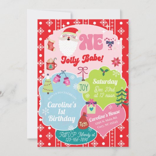 One Jolly Babe girl Christmas 1st birthday invite. Kaart (Voorkant)