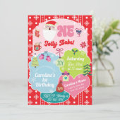 One Jolly Babe girl Christmas 1st birthday invite. Kaart (Staand voorkant)
