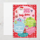 One Jolly Babe girl Christmas 1st birthday invite. Kaart (Voorkant / Achterkant)