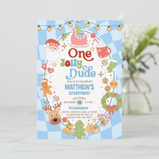 One jolly dude boy 1st Christmas birthday invite. Kaart (Staand voorkant)