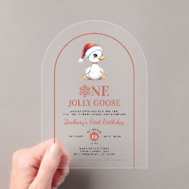One Jolly Goose Modern Christmas First Birthday Acryl Uitnodigingen