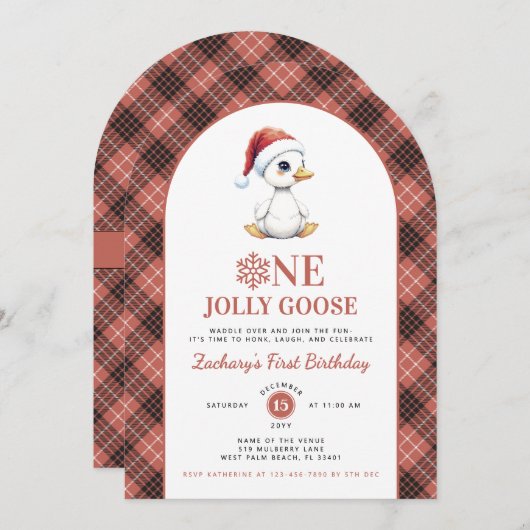 One Jolly Goose Modern Christmas First Birthday Kaart (Voorkant / Achterkant)