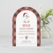 One Jolly Goose Modern Christmas First Birthday Kaart (Staand voorkant)