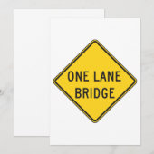 One Lane Bridge Road Sign Yellow Kaart (Voorkant / Achterkant)