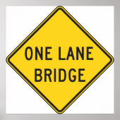 One Lane Bridge Road Sign Yellow Poster (Voorkant)