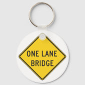 One Lane Bridge Road Sign Yellow Sleutelhanger (Voorkant)
