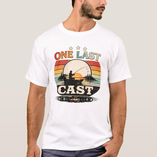 One Last Cast Retro Zonsondergang T-shirt (Voorkant)