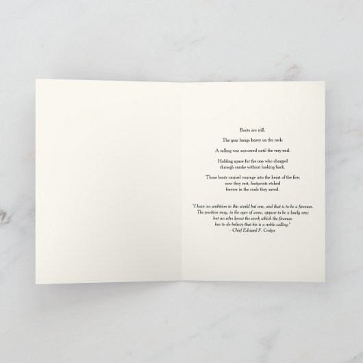 "One Last Shift, Done in Peace" Sympathy Kaart (Binnen)