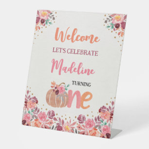 One Lil Pumpkin Boho Floral Pedestal Welkomstbord Reclamebord Met Voetstuk