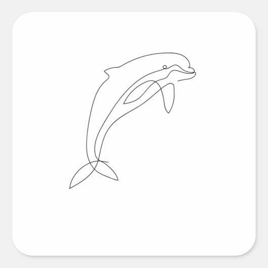 One Line Art Delfin mit einem Strich gezeichnet Vierkante Sticker (Voorkant)