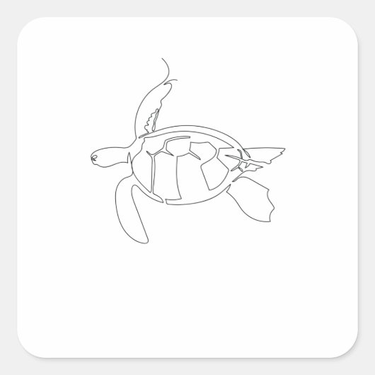 One Line Art Schildkröte gezeichnet Vierkante Sticker (Voorkant)