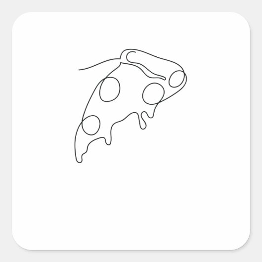 One Line Art Stück Pizza gezeichnet mit Stift Vierkante Sticker (Voorkant)